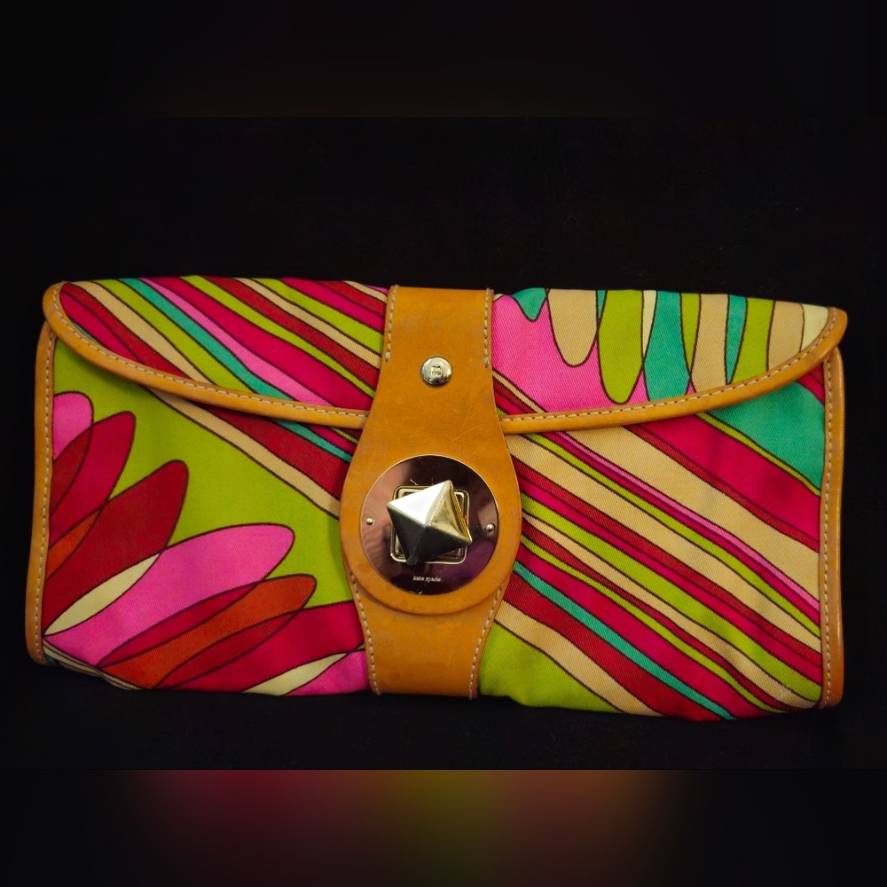 Kate Spade Vibrant Multicolor Canvas Clutch With Turn Lock